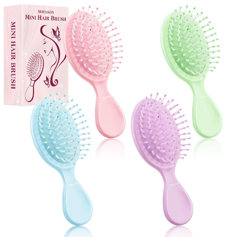 HOFASON 4 PCS Mini Wet Hair Brush Easter Basket Stuffers for Women Teens Girls, Small Hair Brush for Pockets, Bachelorette Party Favors, Bridesmaid Gift, Spa Party Supplies, Travel Mini Brush - Image 1