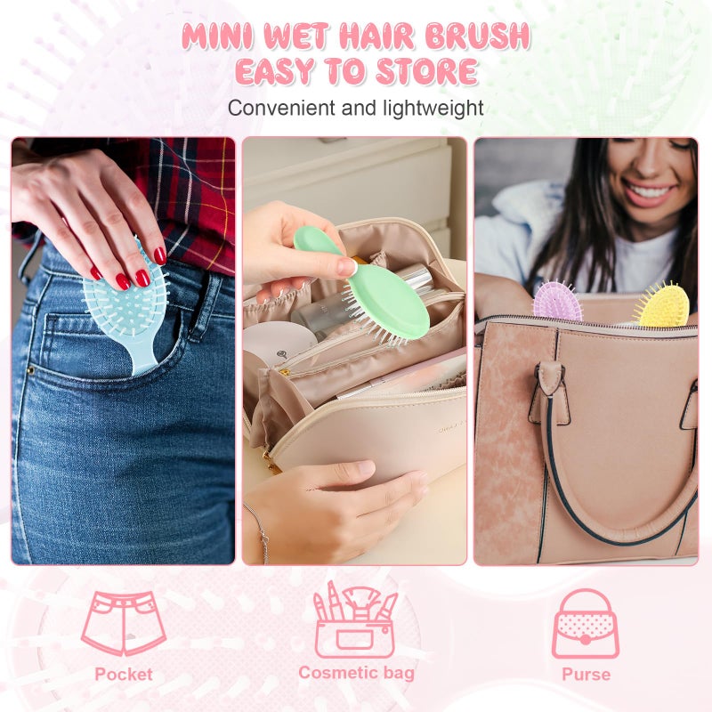 HOFASON 4 PCS Mini Wet Hair Brush Easter Basket Stuffers for Women Teens Girls, Small Hair Brush for Pockets, Bachelorette Party Favors, Bridesmaid Gift, Spa Party Supplies, Travel Mini Brush - Image 5
