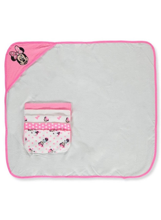 Cudlie Accessories Disney Baby Minnie Mouse Hooded Towel with 5 Piece Washcloth Set, Cute Face Print, GS71797 Pink One Size