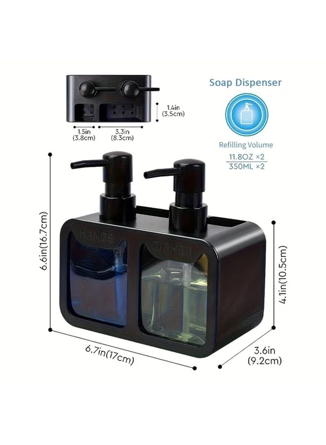 4 In 1 Kitchen Soap Dispenser Set With Sponge Caddy Black Style 3 Small - Image 3