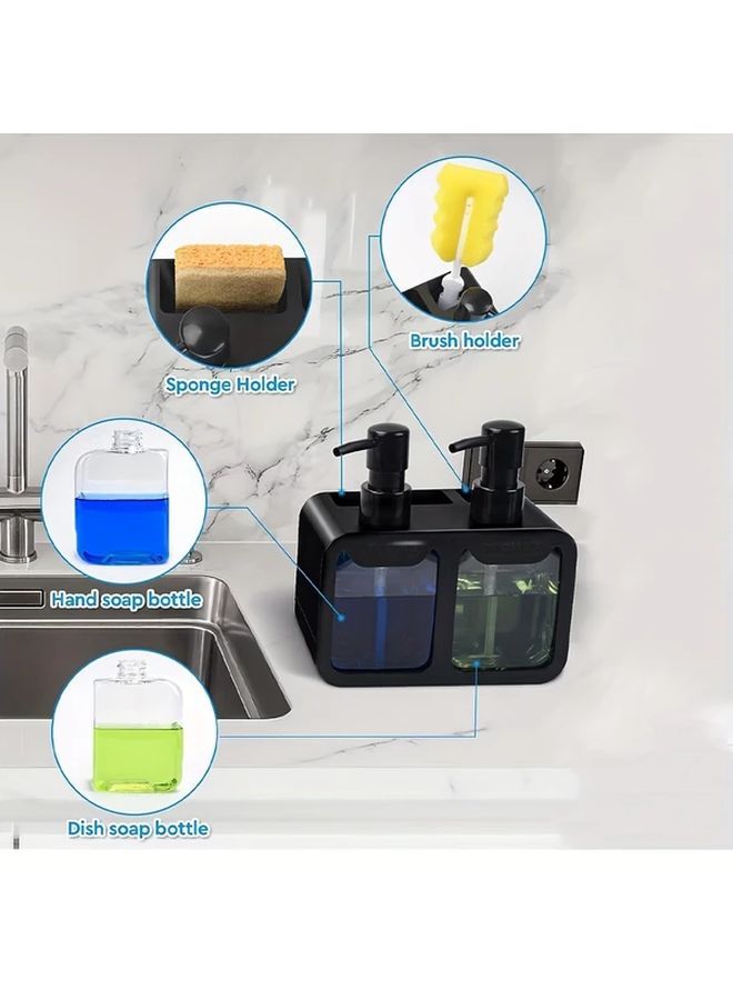 4 In 1 Kitchen Soap Dispenser Set With Sponge Caddy Black Style 3 Small - Image 4