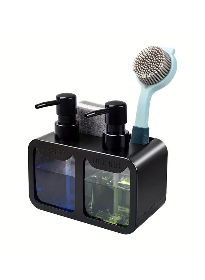 4 In 1 Kitchen Soap Dispenser Set With Sponge Caddy Black Style 3 Small - Image 1