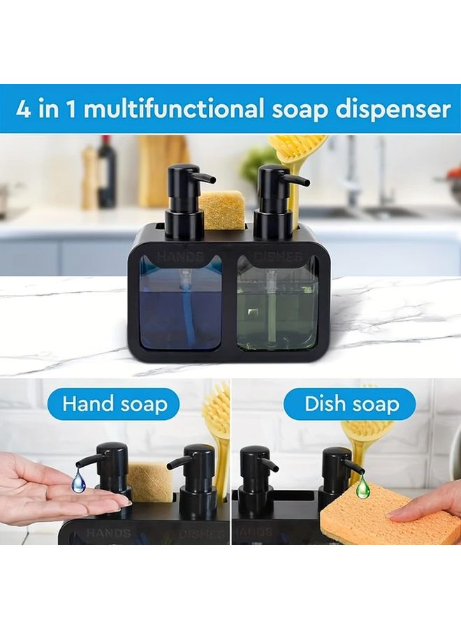 4 In 1 Kitchen Soap Dispenser Set With Sponge Caddy Black Style 3 Small - Image 5