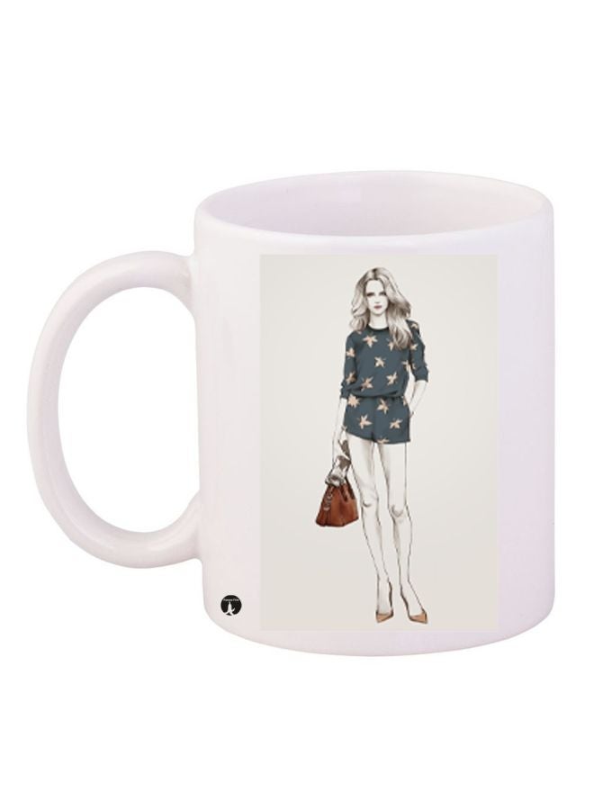 RYN Girl Printed Coffee Mug White/Blue/Brown 11ounce