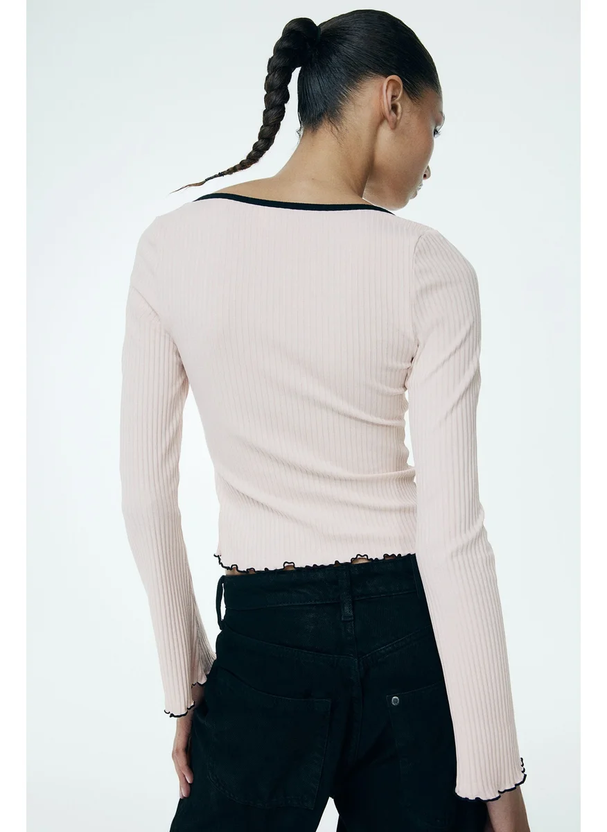 H&M Overlock-Detail Ribbed Top