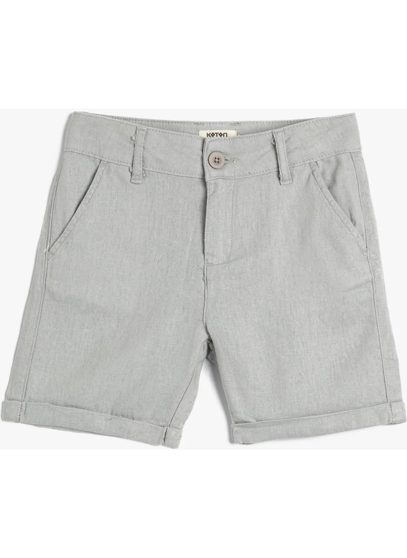 كوتون Linen Shorts Buttoned with Pockets