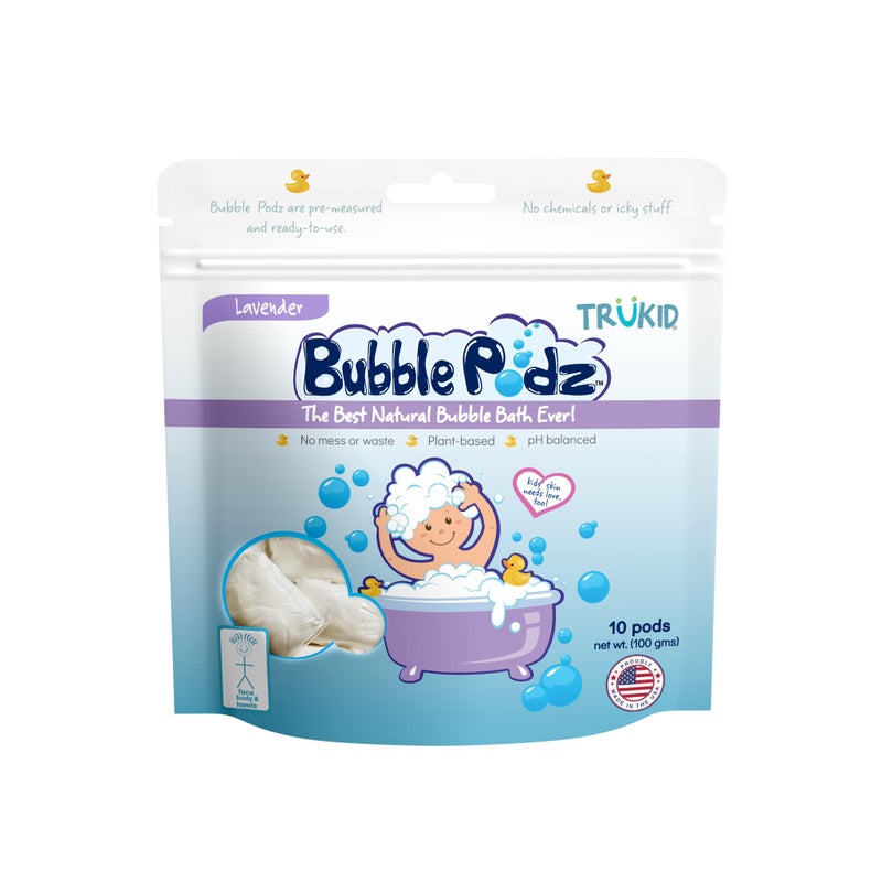 TruKid Bubble Podz Bubble Bath for Baby & Kids, Gentle Refreshing Bath Bomb for Sensitive Skin, pH Balance 7 for Eye Sensitivity, Natural Moisturizers and Ingredients, Lavender (10 Podz) - Image 1