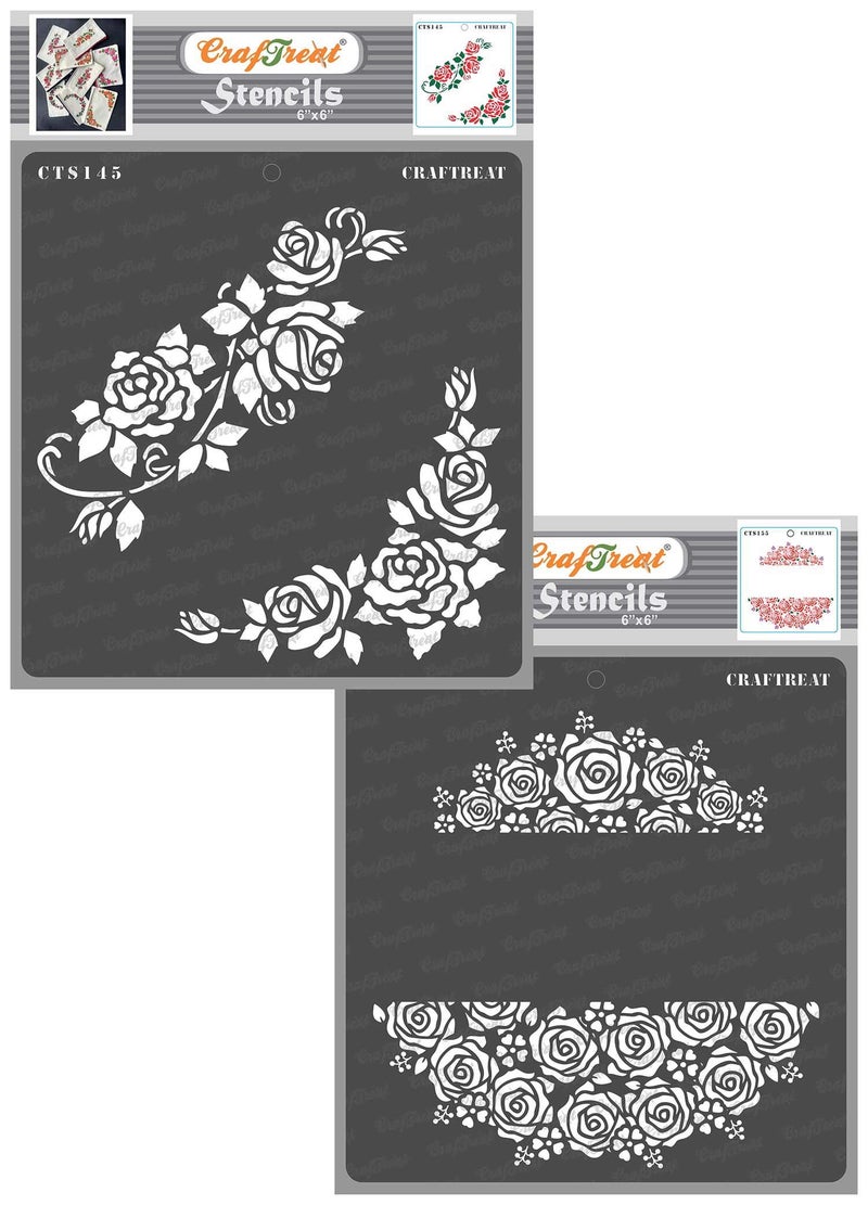 CrafTreat Rose Flower Stencils for Craft - Blushing Roses and Rose Garden Stencil (2 Pcs) - Size: 6X6 Inches - Floral Stencil for Fabric Painting - Rose Design Stencil for Painting - Image 1