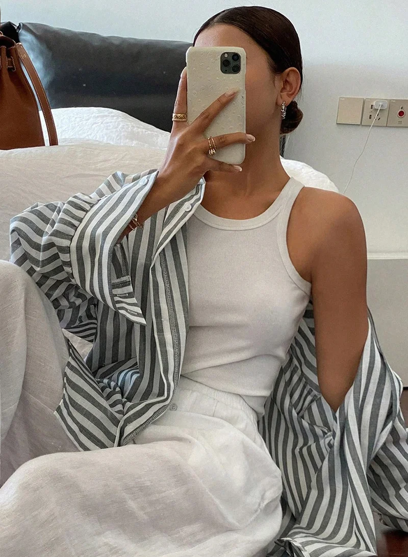 Take Two Striped Long Sleeve Oversized Shirt