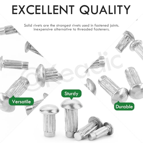 Keadic 800Pcs M2 M2.5 M3 M4 Aluminium Brazier Head Solid Rivet Assortment Set, 6mm 8mm 10mm Solid Aluminum Rivets for Repairing Boats Aircraft Automobile Machinery - Image 4