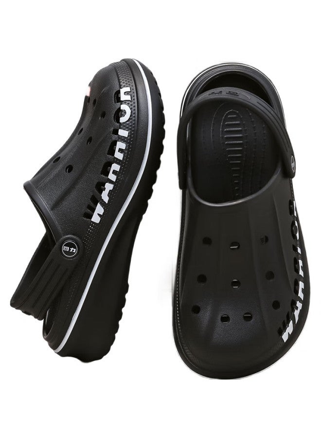 Pull Back Huili Perforated Slippers, Casual Indoor And Outdoor, Lightweight, Breathable, Non-Slip, Closed-Toe Beach Shoes, Hl03271, Black, Size 44 - Image 3