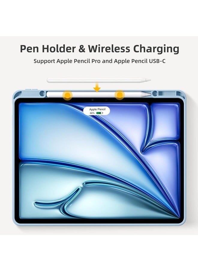 ELTRAZONE "Blue Gray Trifold Case with Pencil Holder for iPad Air 13” M2 2024 & iPad Pro 12.9” (6th/5th/4th Gen) – Slim Protective Cover with Soft TPU Back" - Image 3