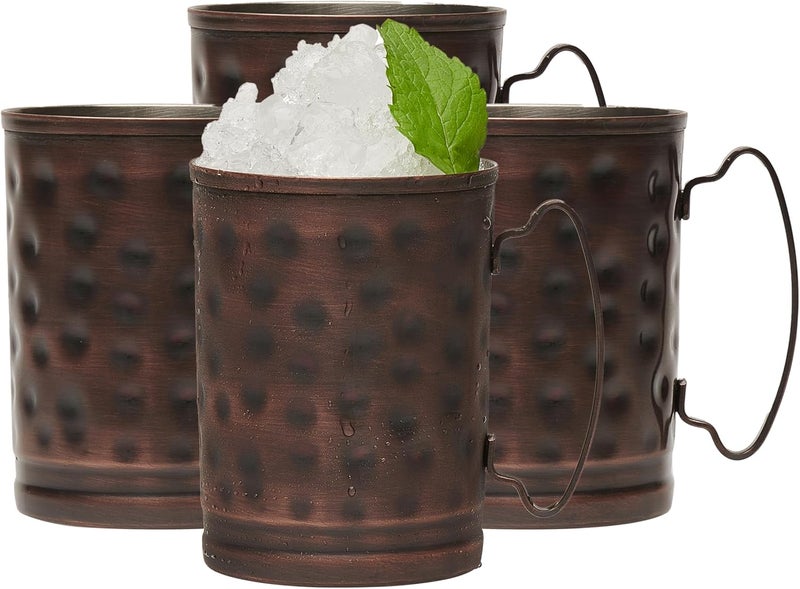 LIBBEY 14 Ounce Moscow Mule Mugs with Handle, Hammered Finish Moscow Mule Cups Set of 4 , Copper Cups for Drinking Iced tea, Water and More - Image 1