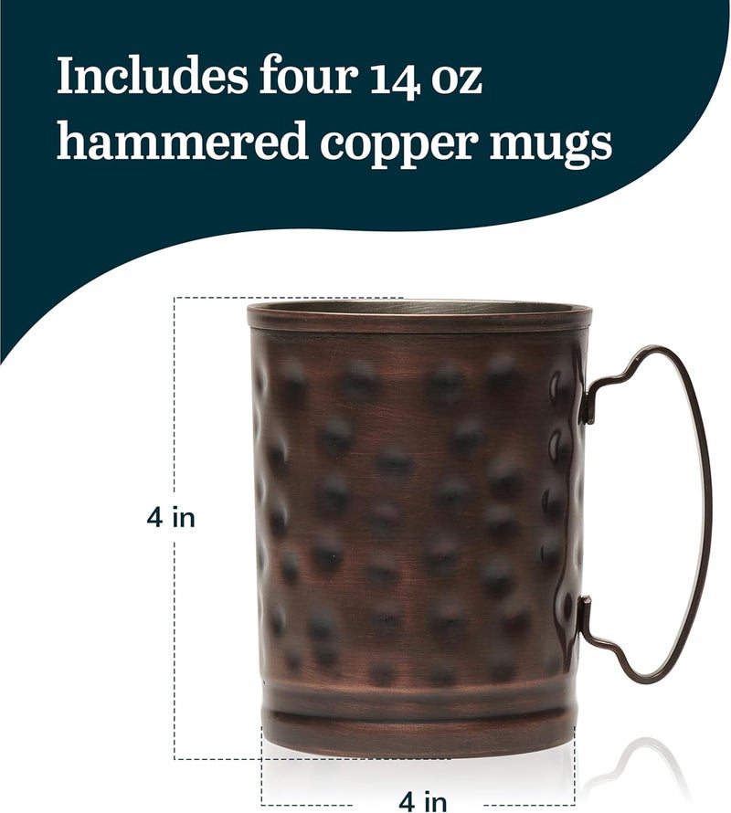 LIBBEY 14 Ounce Moscow Mule Mugs with Handle, Hammered Finish Moscow Mule Cups Set of 4 , Copper Cups for Drinking Iced tea, Water and More - Image 3