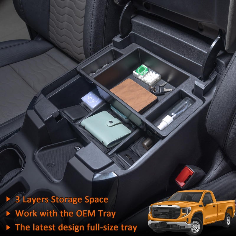TOPINSTALL 22-26 Full Size Tray 2-Lay Space Compatible with 2022-2026 Refreshed Silverado/Sierra 1500 and 2024-2026 Chevy Silverado/GMC Sierra 2500HD 3500HD Use with OEM Organizer (Bucket Seats ONLY) - Image 2