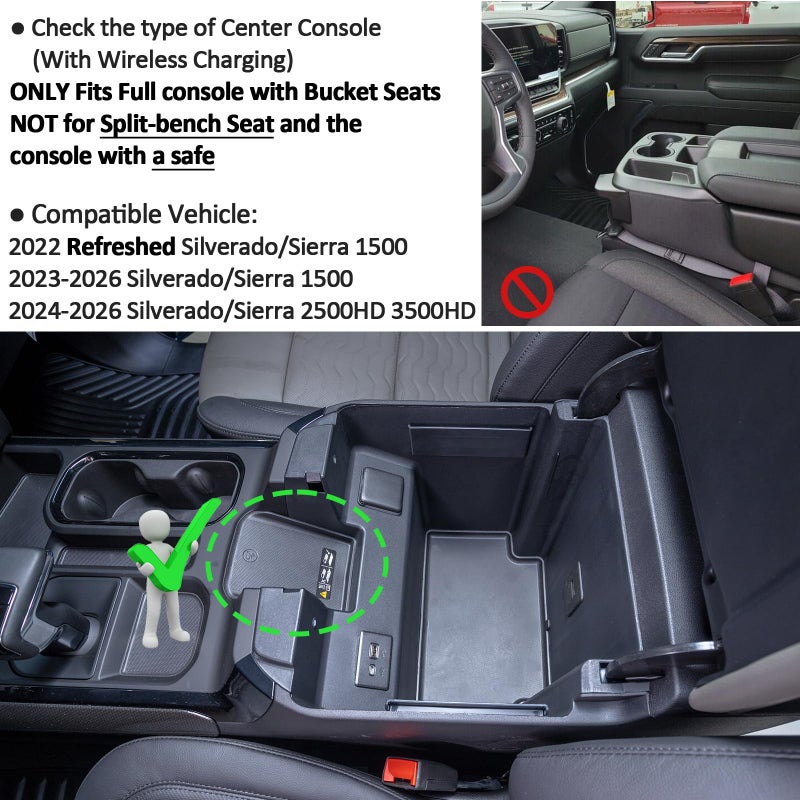 TOPINSTALL 22-26 Full Size Tray 2-Lay Space Compatible with 2022-2026 Refreshed Silverado/Sierra 1500 and 2024-2026 Chevy Silverado/GMC Sierra 2500HD 3500HD Use with OEM Organizer (Bucket Seats ONLY) - Image 3