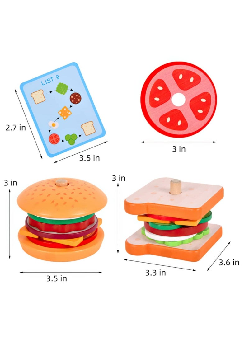 Wooden Burger Sandwich Stacking Toys for Kids, Play Fake Food Toy for Toddlers, Montessori Toys for 3 Year Old, Preschool Educational Toys to Develop Fine Motor Skills - Image 5