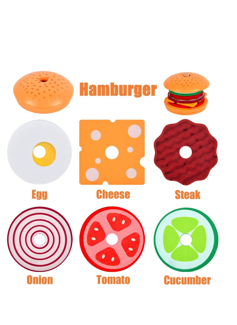 Wooden Burger Sandwich Stacking Toys for Kids, Play Fake Food Toy for Toddlers, Montessori Toys for 3 Year Old, Preschool Educational Toys to Develop Fine Motor Skills - Image 2