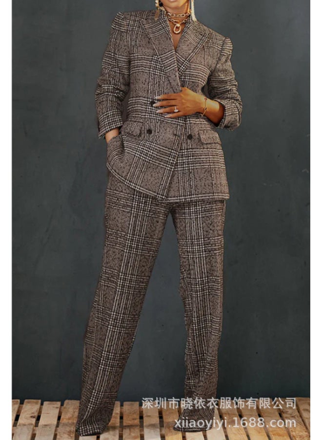 Special For European And American Temperament Commuter Women's Plaid Jacket Suit New Loose Trousers Two-piece Suit Suit