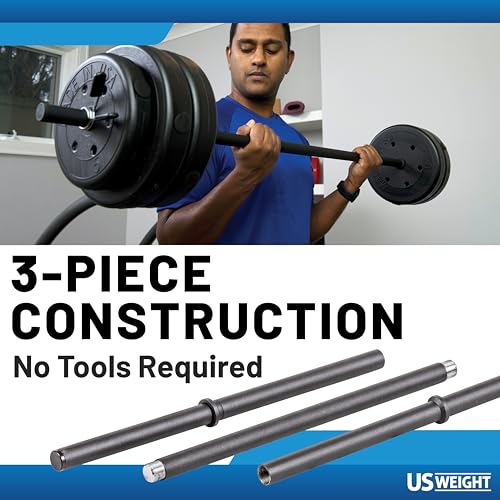 US Weight 3-Piece 54" x 1" Exercise Barbell Set - Includes 2 Spring Clips - 150lb Max Weight Rating - Perfect Workout Barbell for Home Gym or Travel - Image 3
