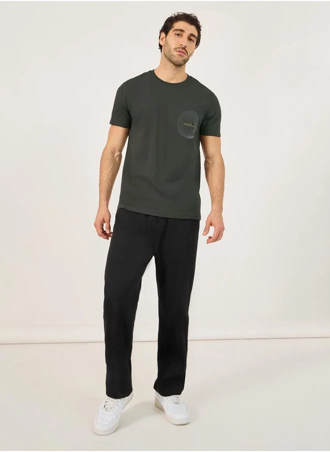 ستايلي Styli Geometric Graphic Print Regular Fit T-Shirt