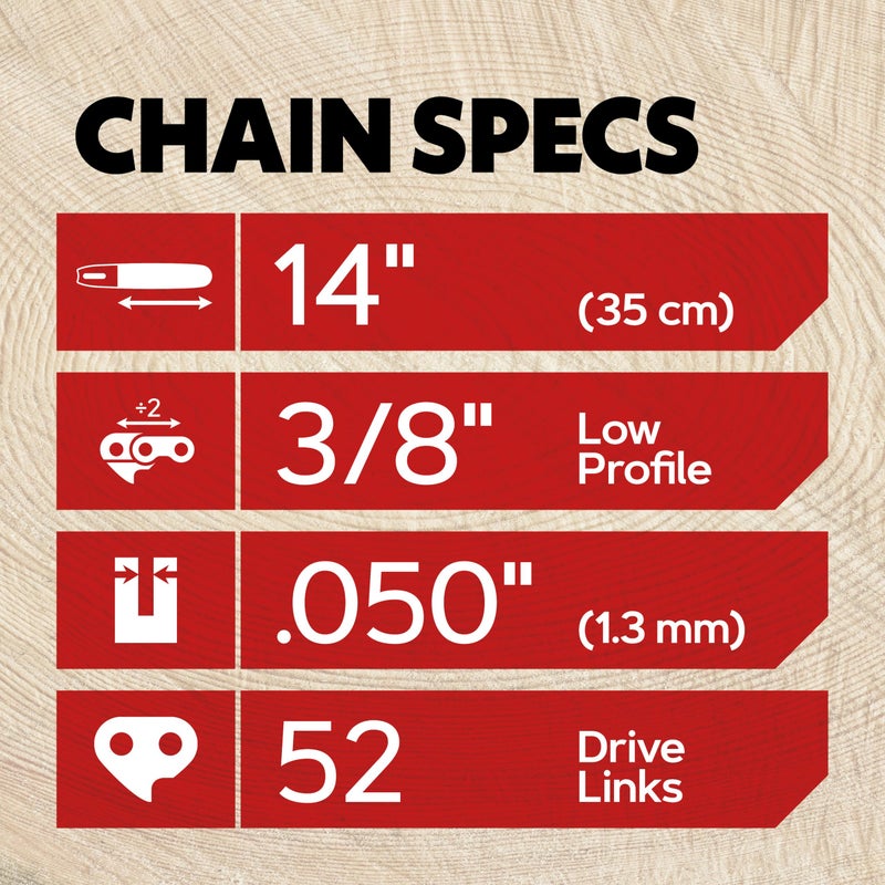 Oregon 3-Pack Chainsaw Chain 3/8" LP Pitch, .050" (1.3 mm) Gauge for 14" (35cm) Bar, 52 Drive Links â€“ Low-kickback Replacement Saw Chain, Fits Earthwise, Echo, Greenworks, Homelite, Ryobi and more - Image 3