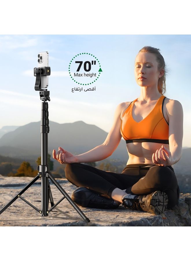 Raxoom 70-Inch Cell Phone Selfie Stick Tripod, Phone Tripod Stand All-in-1 With Wireless Remote,100% All Aluminum Stick And Legs,Lightweight, Phone Tripod For iPhone 16/15 Series, Galaxy S24, GO Pro,Digital Camera - Image 4