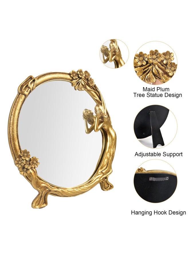Nerien Vintage Gold Mirror Wall Decor  Small Vanity Mirrors Antique Decorative for Desk Room Frame Arched Victorian Decoration for Home Table Standing Framed Art Gift for Furniture Living Bedroom Oval - Image 3
