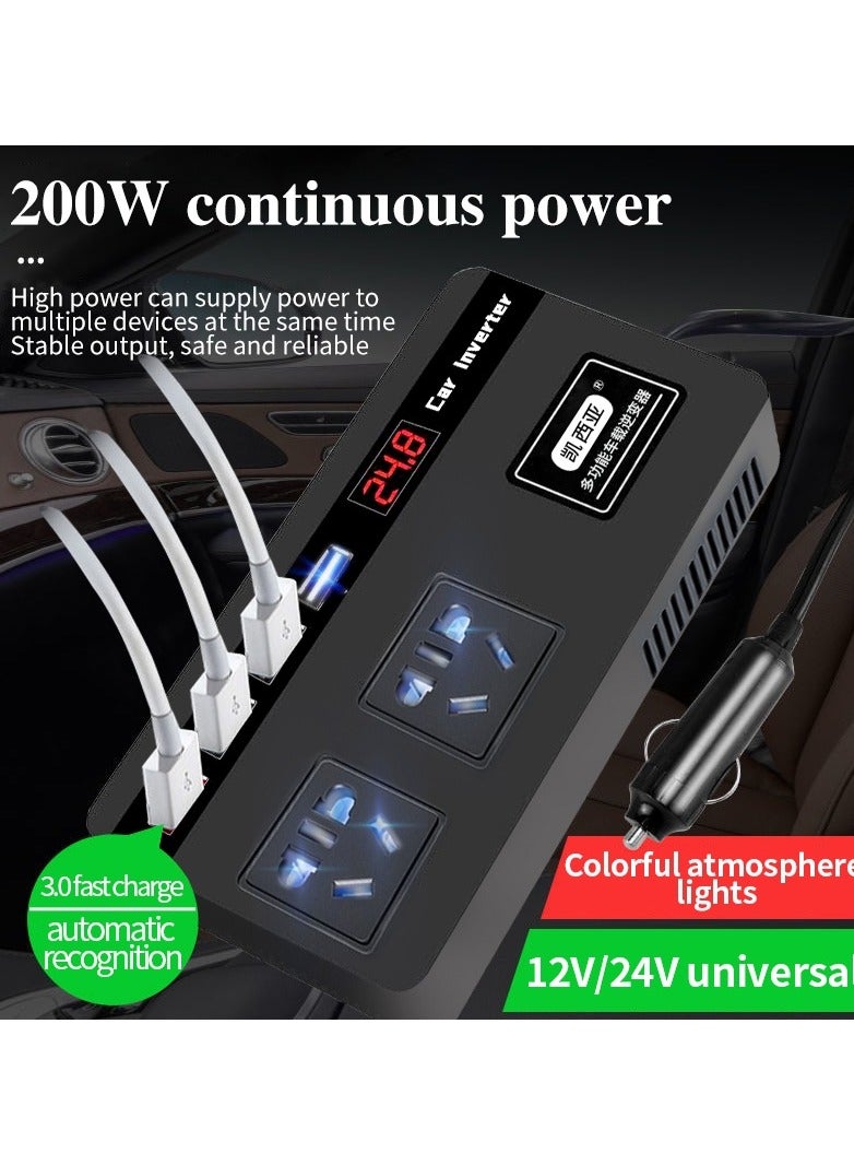 200W DC12V/24V To 220V Car Truck Inverter Power Converter Car Charger Socket Volt Meter Car Fast Charger Laptop Charger QC3.0 - Image 1