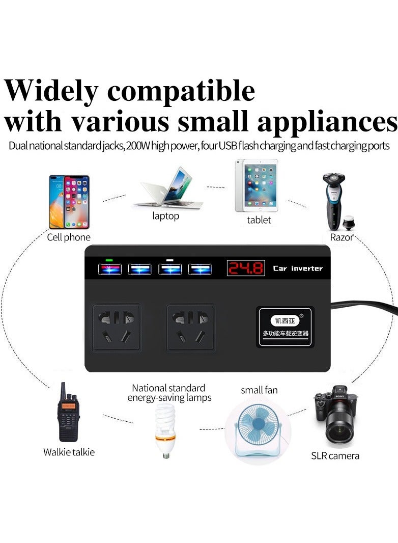 200W DC12V/24V To 220V Car Truck Inverter Power Converter Car Charger Socket Volt Meter Car Fast Charger Laptop Charger QC3.0 - Image 3