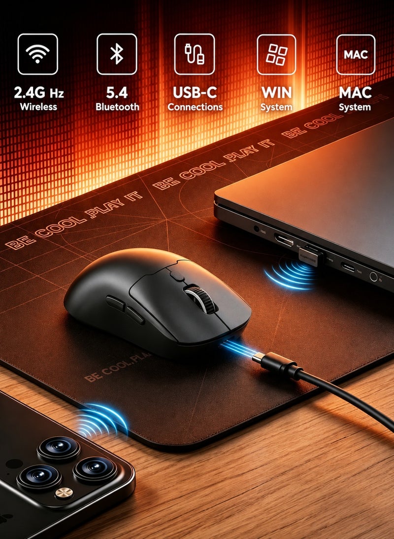 T-WOLF X6 three mode wireless game mouse, office mouse with Bluetooth 5.4/2.4GHz/Type-C cable, 500mAh rechargeable battery, high-precision adjustable DPI, ergonomic design for Windows and Mac - Image 3