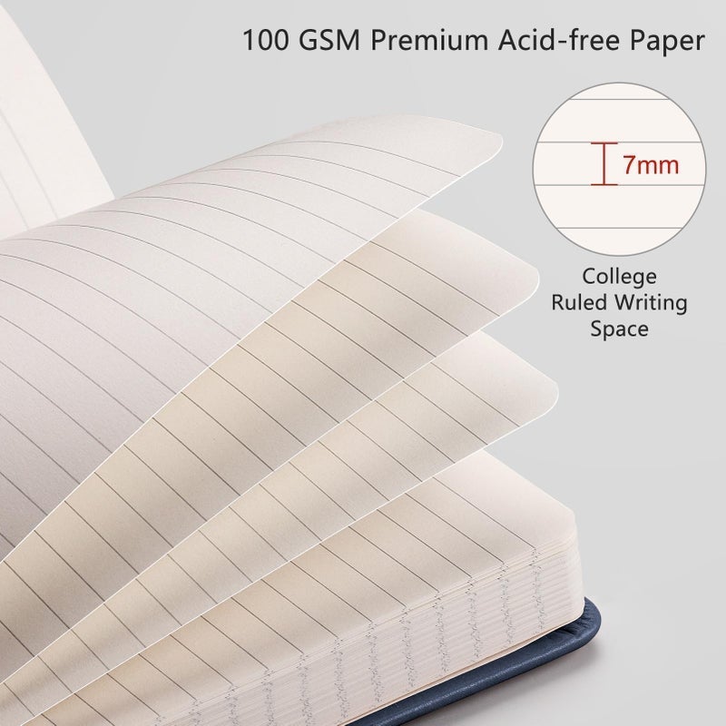 Rettacy Lined Journal Notebook  192 Numbered Pages  A5 Medium Size (5.7'' X 8.3'')  For Men & Women  Journaling  Writing  Work & Office  Leather Hardcover  100 Gsm Thick Paper (Navy Blue) - Image 3
