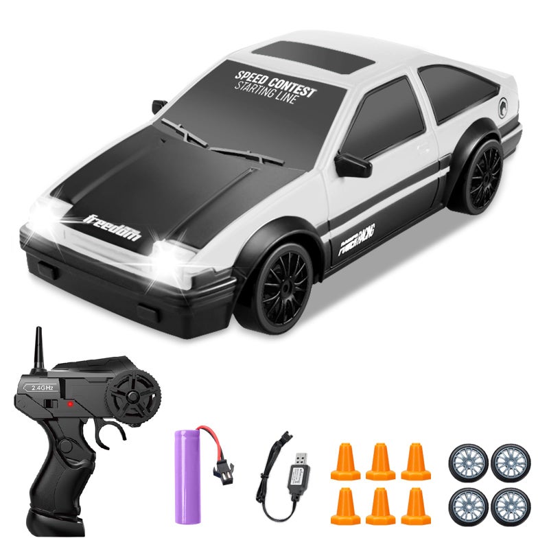 YUAN PLAN RC Drift Car 124 24GHz Remote Control Cars 4WD High Speed Drift RC Cars with Cool LED Lights Extra Drifting Tires Racing Toys Car for Kids Boys Girls Adults White - Image 3