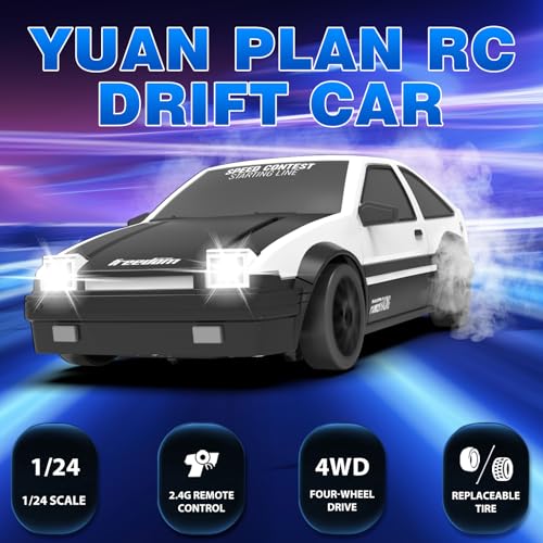 YUAN PLAN RC Drift Car 124 24GHz Remote Control Cars 4WD High Speed Drift RC Cars with Cool LED Lights Extra Drifting Tires Racing Toys Car for Kids Boys Girls Adults White - Image 5