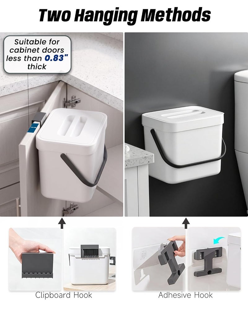 MONGTINGLU Kitchen Compost Bin - 1.8 Gallons Hanging Trash Can with Lid for Kitchen Cabinet Door, Under Sink, Wall Mounted Waste Bin for Bathroom, 7L(White) - Image 5