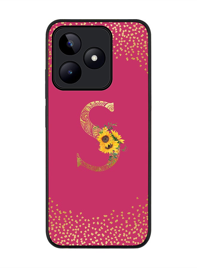 Stylizedd Rugged Black edge case for Realme C51 / Realme Note 50 4G,Custom Monogram Initial Letter Floral Alphabet - S (Deep Pink Rose) - Image 1