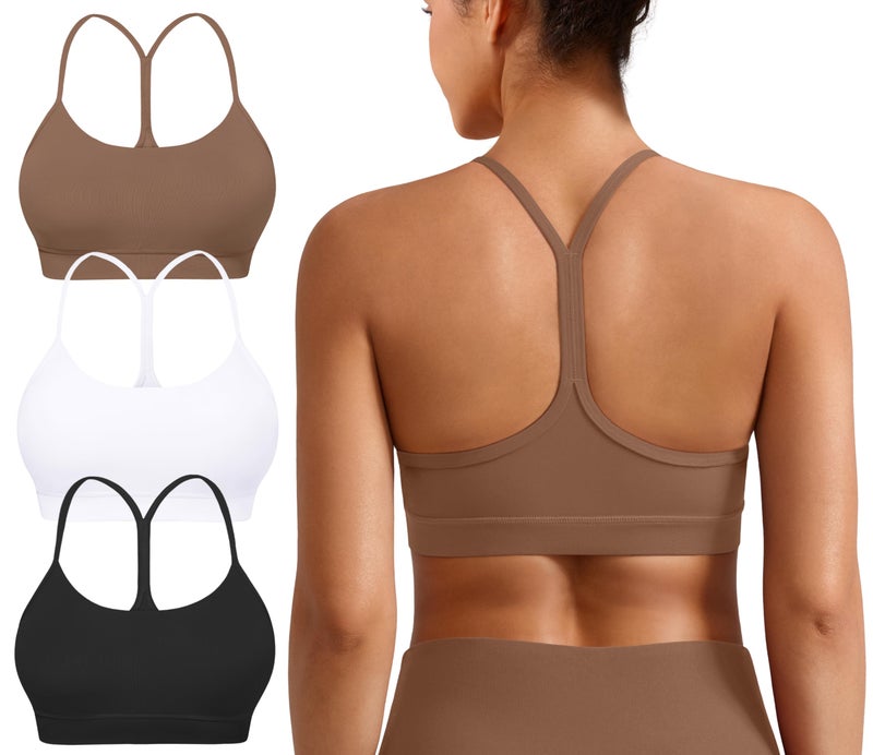 MIRITY Padded Y-Back Sports Bra for Women - Racerback Low ImpactYoga Workout Top with Spaghetti Strap Pack of 3 - Image 1