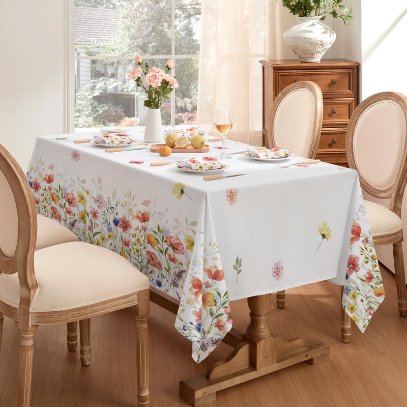 Softalker Spring Tablecloth Rectangle - Easter Waterproof Wild Flower Table Cloths, Stain Resistant Wrinkle Free Floral Table Cover for Dinner/Party/Picnic/Indoor/Outdoor, 60 x 84 Inch - Image 2