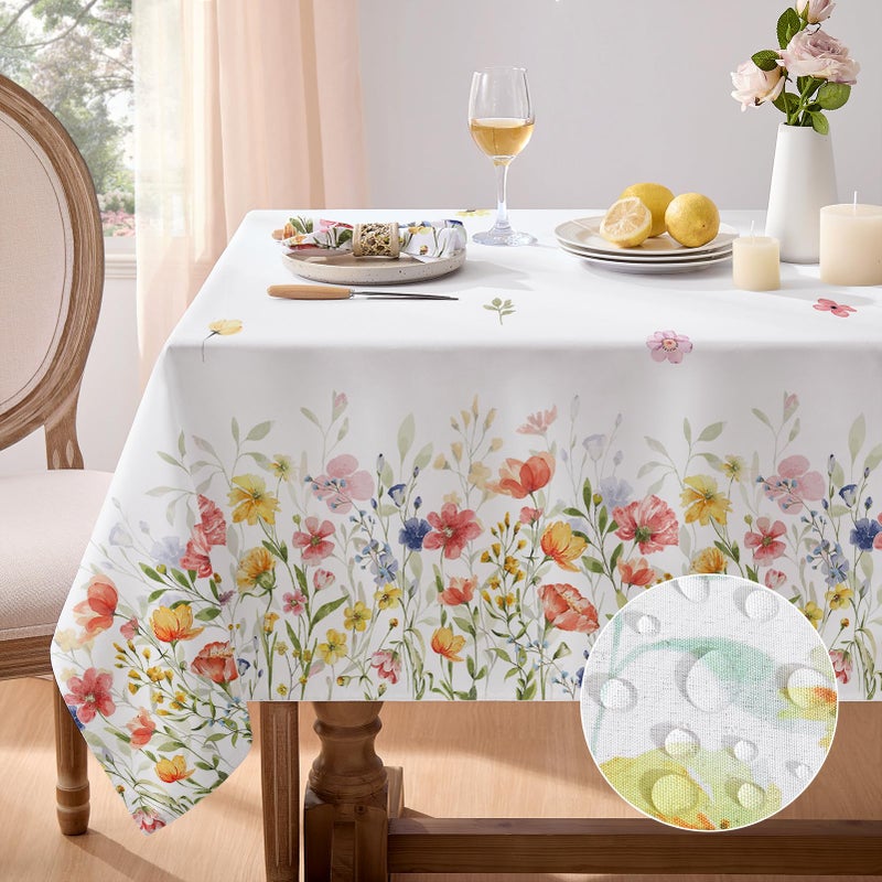 Softalker Spring Tablecloth Rectangle - Easter Waterproof Wild Flower Table Cloths, Stain Resistant Wrinkle Free Floral Table Cover for Dinner/Party/Picnic/Indoor/Outdoor, 60 x 84 Inch - Image 1