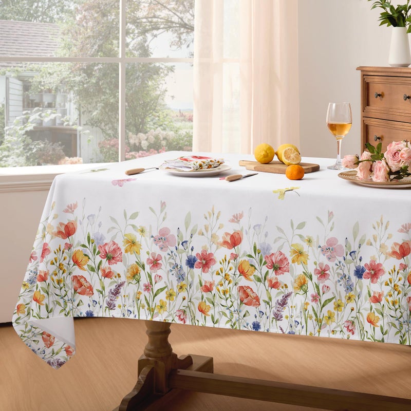 Softalker Spring Tablecloth Rectangle - Easter Waterproof Wild Flower Table Cloths, Stain Resistant Wrinkle Free Floral Table Cover for Dinner/Party/Picnic/Indoor/Outdoor, 60 x 84 Inch - Image 3