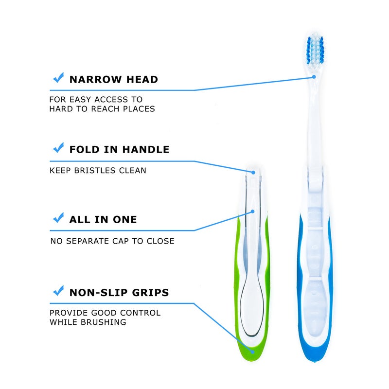 Lingito Travel Toothbrush, On The Go Folding Feature, Medium Bristle Brushes (3 Pack Medium-Multicolor) - Image 2