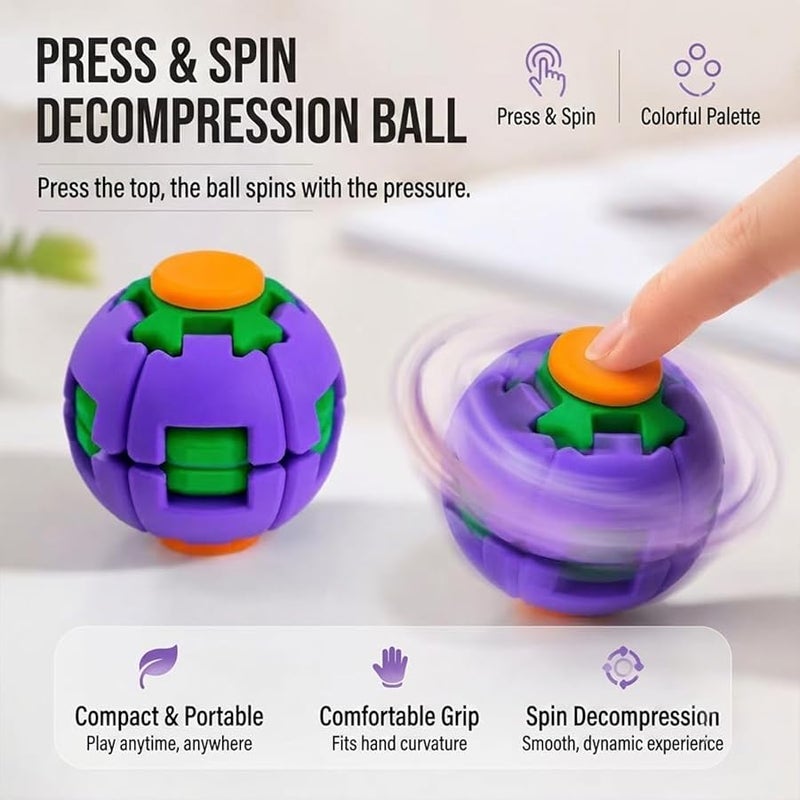 QITAI Fidget Spinner Decompression Ball, 360° Press & Spin Fidget Ball, 3D Printed Finger Decompression Rotating Ball Sensory Fidget Fun Toy for Adults Portable Desk Toy for Office, School (1, Purple) - Image 3