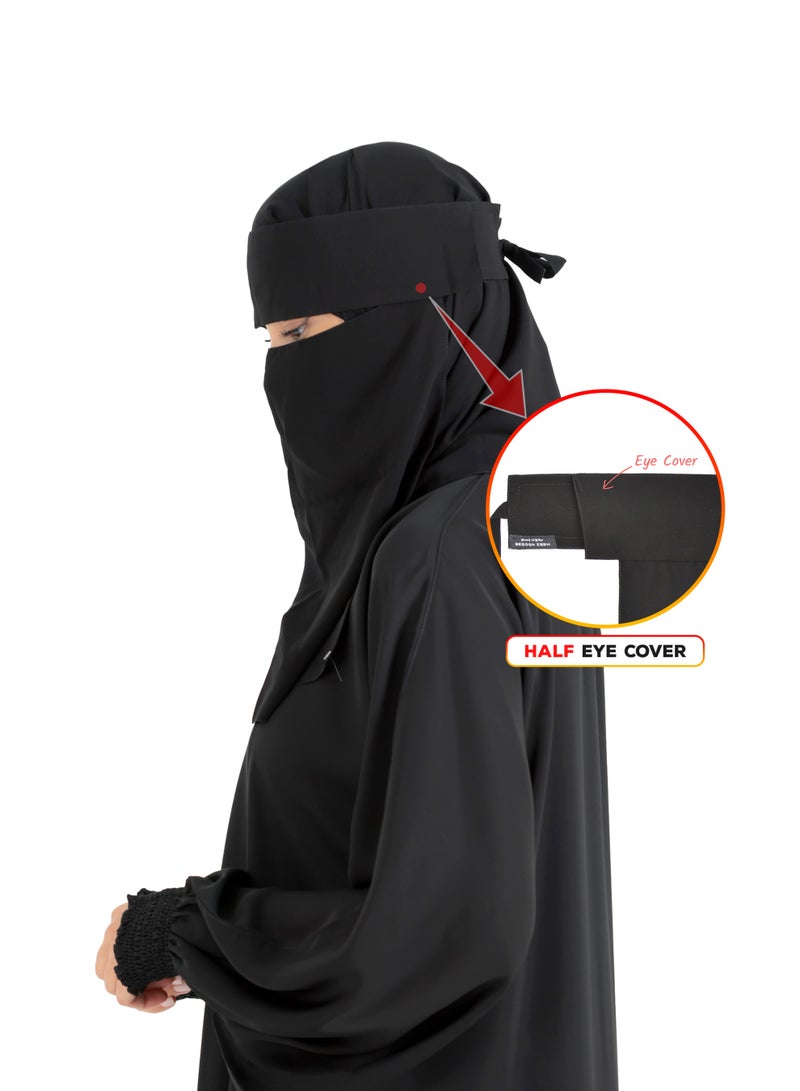 بدون اسم نقاب نسائي من BedoonEssm | قماش كوري | غطاء أنف/غطاء وجه (نقاب إسلامي) بطبقة واحدة | شريط مطاطي مخفي | غطاء نصف عين | ربطة (ربطة) من الخلف | اللون: أسود | جاهز للارتداء فورًا | غطاء أنف مع نقاب | رقم الموديل: 7D1L99NR - Image 3