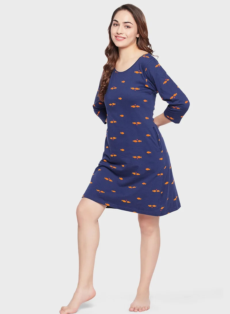 Clovia Printed Knitted Nightdress