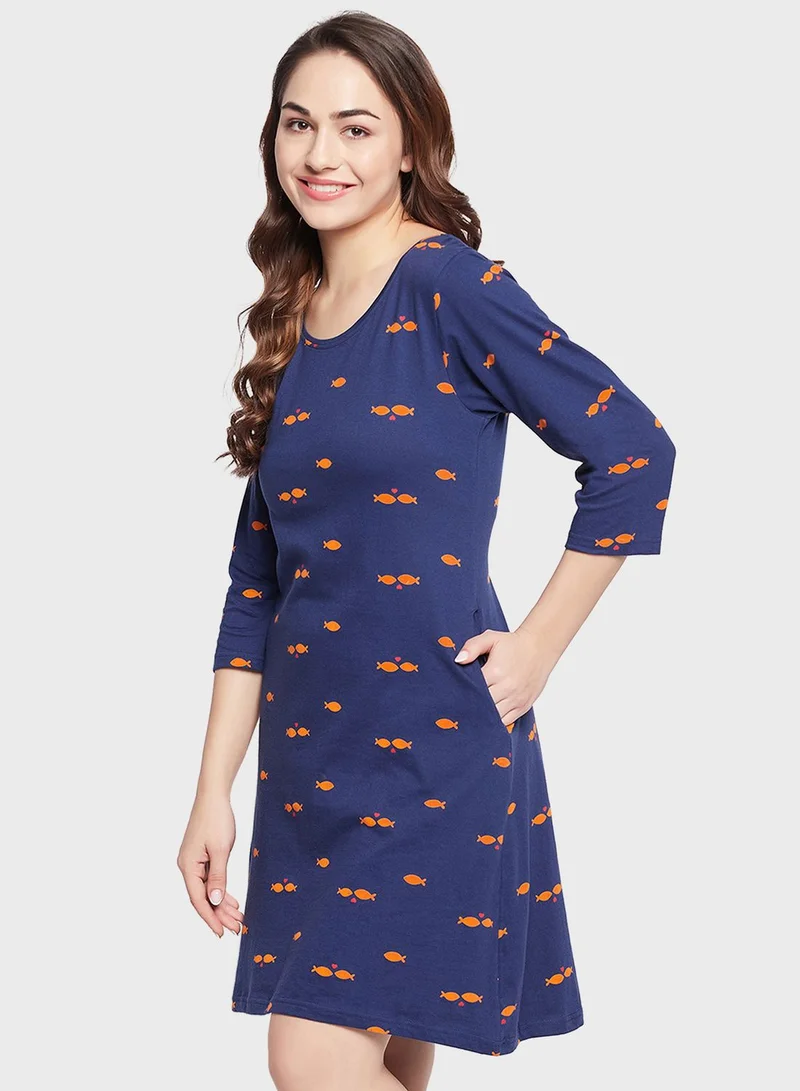 Clovia Printed Knitted Nightdress