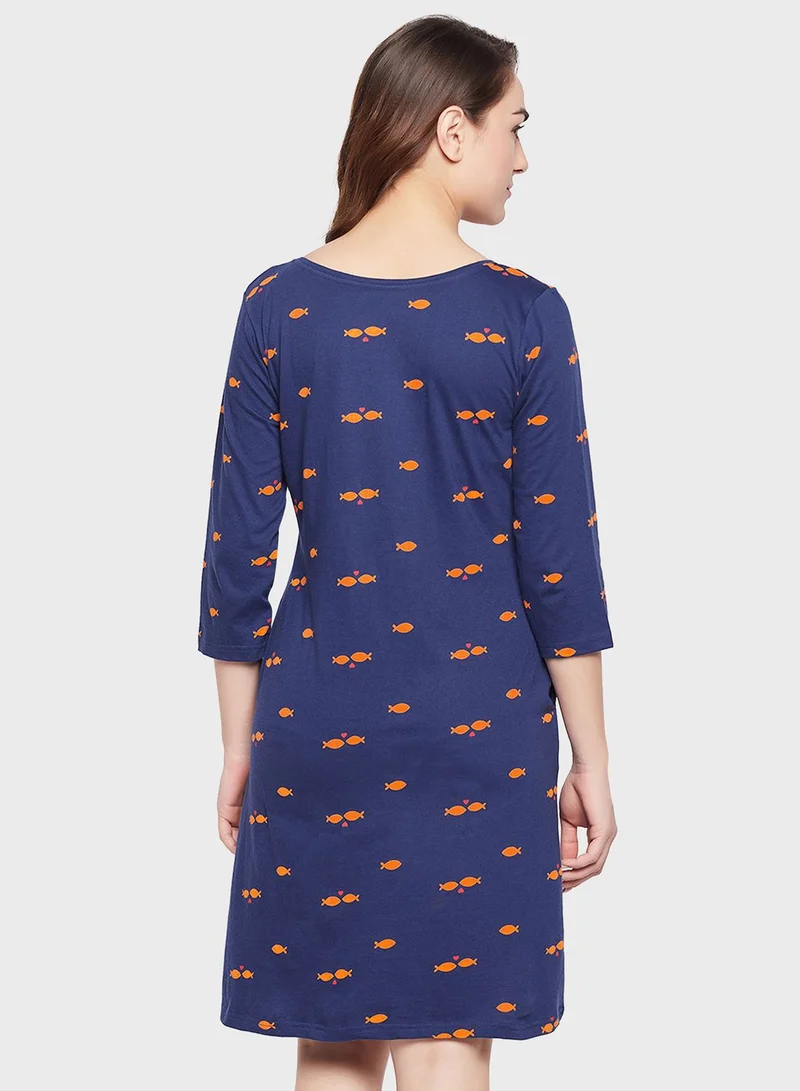 Clovia Printed Knitted Nightdress
