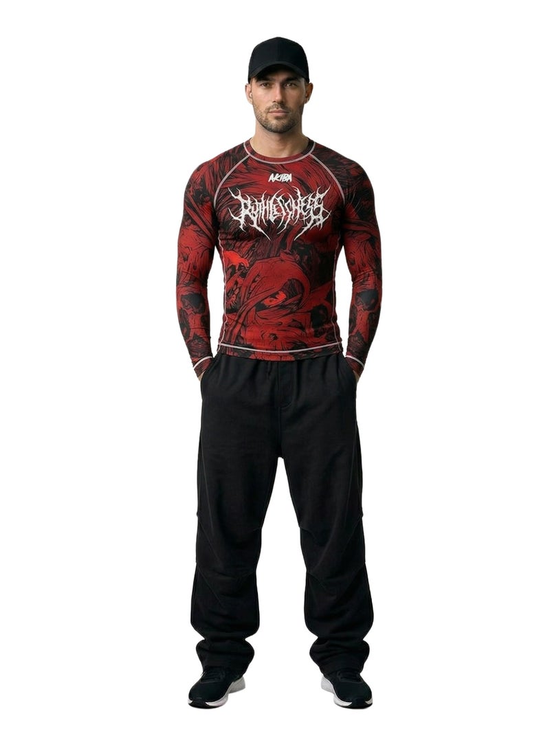 AKIBA Full Sleeve Compression T Shirt for Men 38 (Red) - Lycra Sports Skin for MMA BJJ Gym Running Cycling | Athletic Fit Moisture Wicking Workout Wear - Image 1