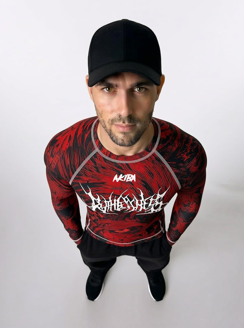 AKIBA Full Sleeve Compression T Shirt for Men 38 (Red) - Lycra Sports Skin for MMA BJJ Gym Running Cycling | Athletic Fit Moisture Wicking Workout Wear - Image 4
