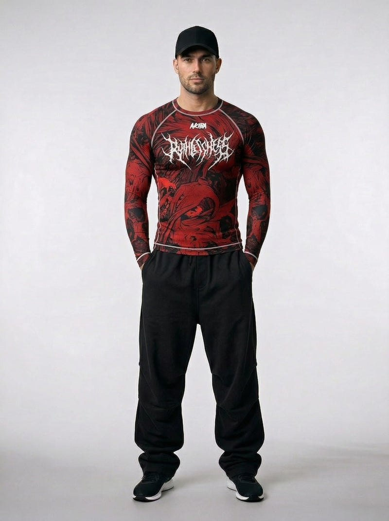 AKIBA Full Sleeve Compression T Shirt for Men 38 (Red) - Lycra Sports Skin for MMA BJJ Gym Running Cycling | Athletic Fit Moisture Wicking Workout Wear - Image 2