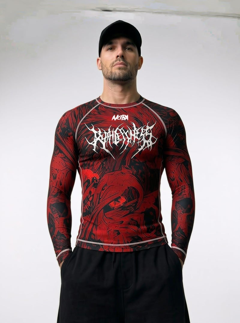AKIBA Full Sleeve Compression T Shirt for Men 38 (Red) - Lycra Sports Skin for MMA BJJ Gym Running Cycling | Athletic Fit Moisture Wicking Workout Wear - Image 3